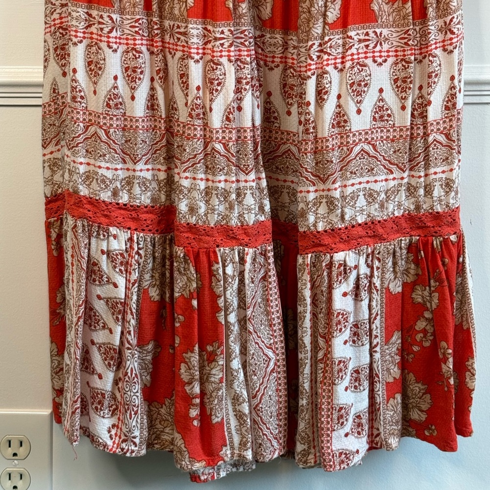 Versona Smocked Modal Floral Full Length Tiered Maxi Dress Orange Women’s Small - Picture 4 of 9